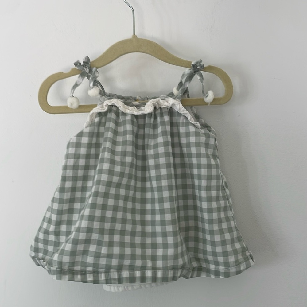 Tommy Bahama Sage Gingham Lined Summer Sleeveless Top Size 12 Months CUTE